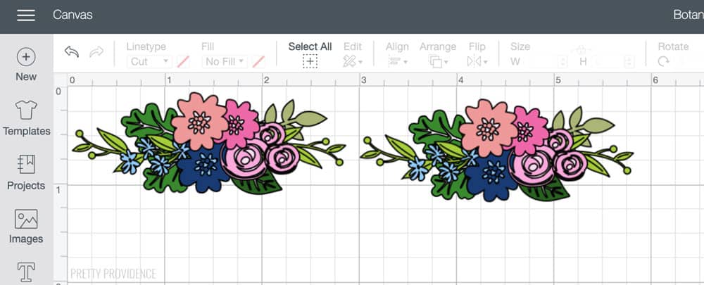 Two of the same botanical floral designs in Cricut Design Space.