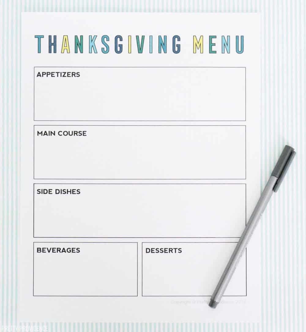 Thanksgiving menu printable planning sheet.