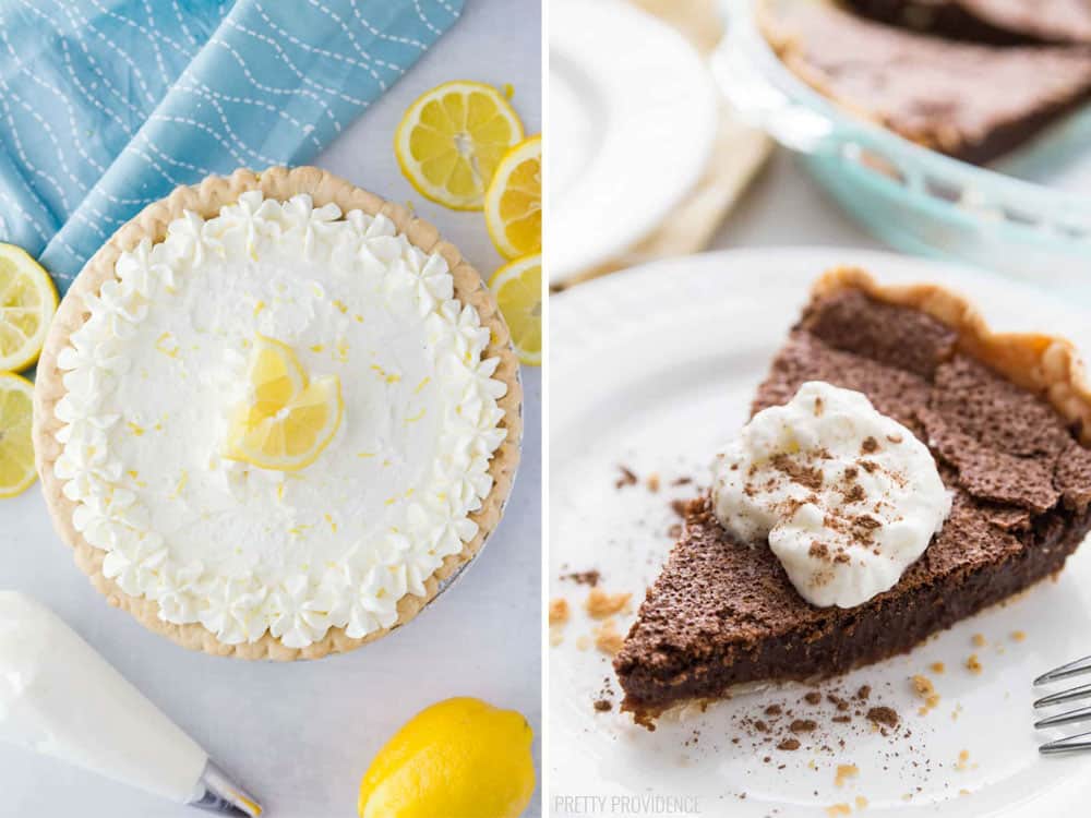 Thanksgiving pies. Left: Lemon Sour Cream Pie. Right: Chocolate Chess Pie.