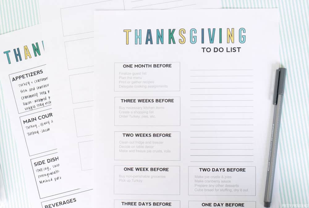 Thanksgiving countdown to-do list printable, favorite recipes binder, menu planner.