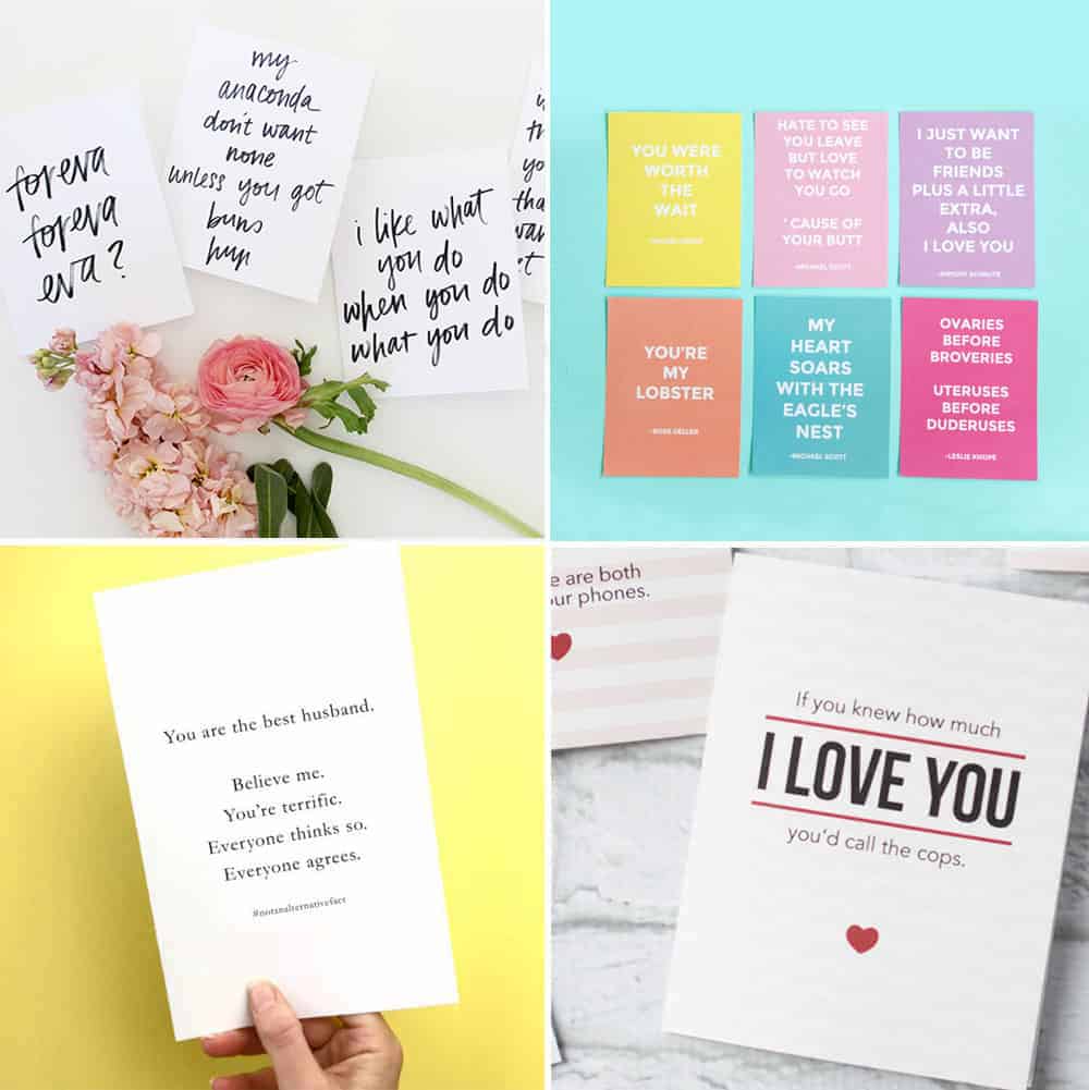 Free Valentines Card Printables collate with colorful cards and funny phrases on them