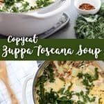 two images of zuppa toscana soup made into a pinterest collage image