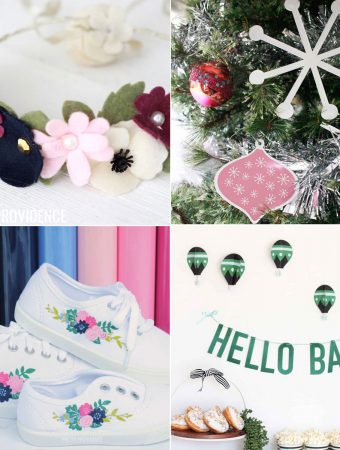 Cricut project ideas collage- felt, chipboard, shoes and card stock projects!