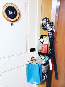a full fish extender hanging by a stateroom door on a disney cruise