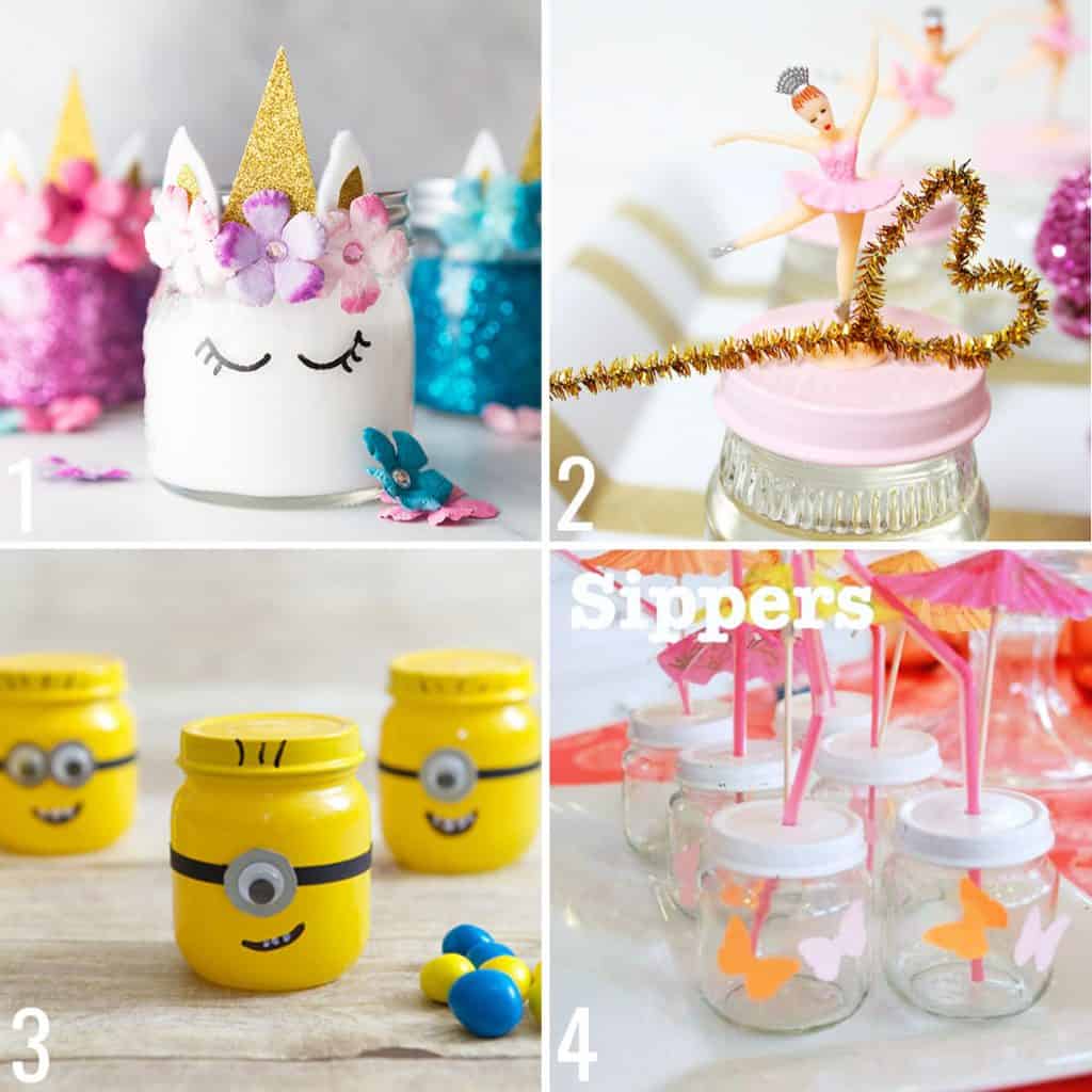 baby food jar crafts collage of ideas, unicorn slime, bubbles, minion candy jars, sippy cups for kids