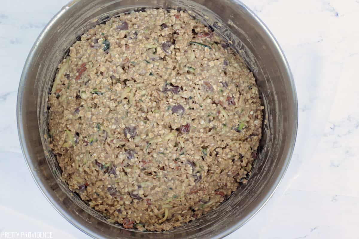 Breakfast cookie dough in a mixing bowl.