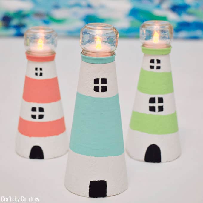 Foam lighthouses with baby food jars and tea lights