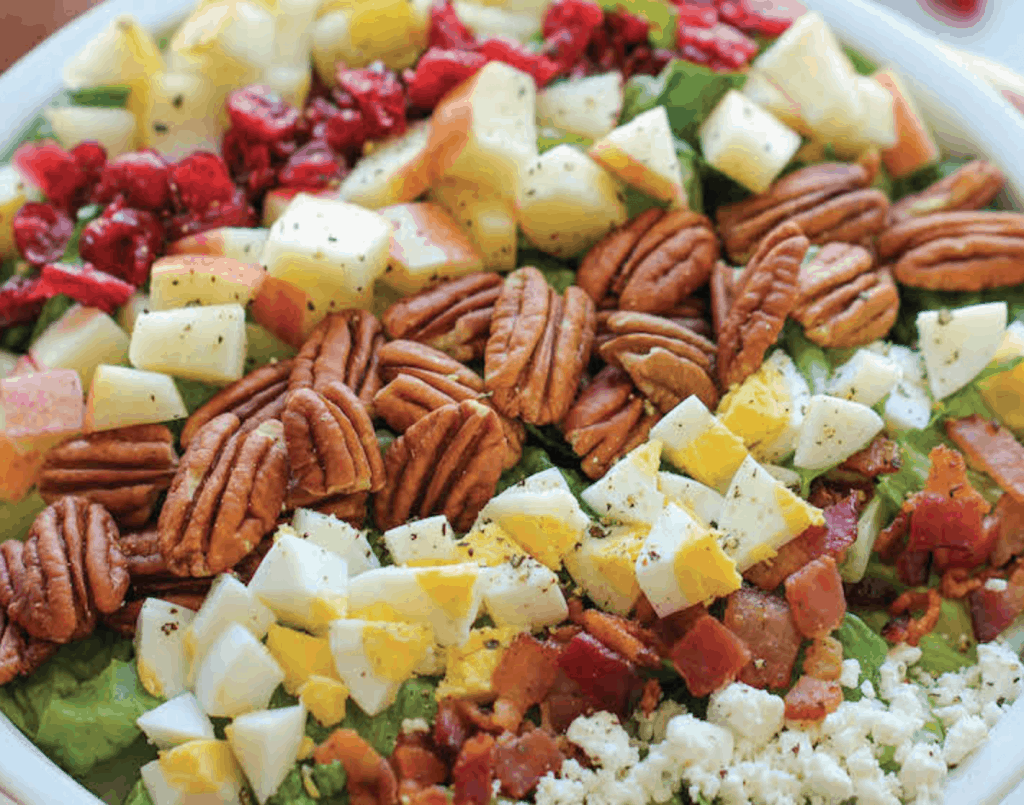 close up image of nut cobb salad