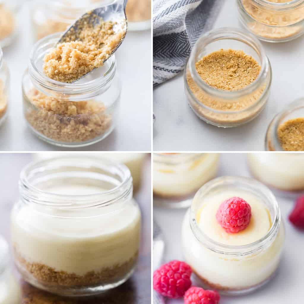 step by step photos for making mini cheesecakes in jars