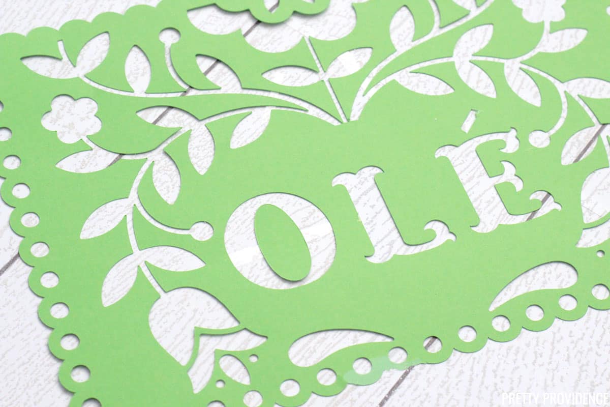 Green Papel Picado banner close up