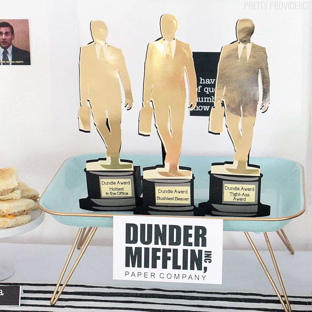 Dundie Awards made out of cardstock for for The Office birthday party