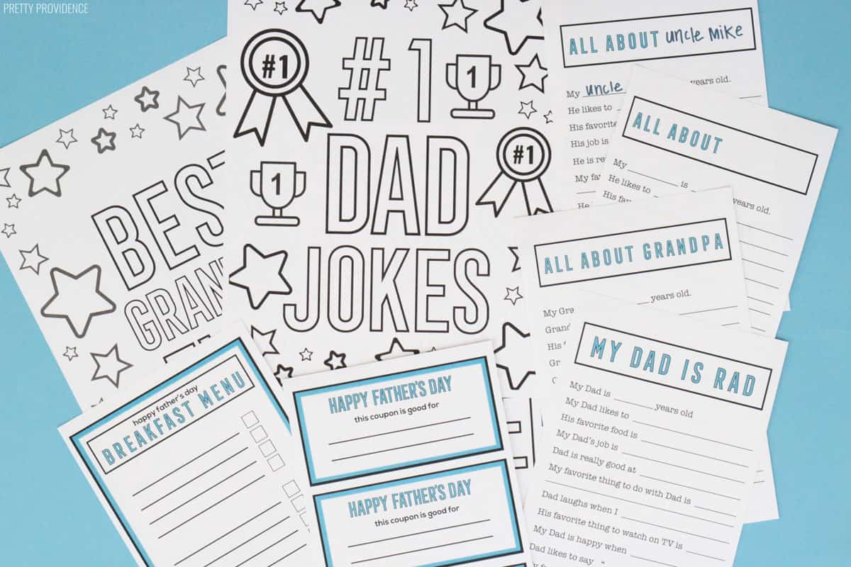 Free Father's Day printables - coloring pages, coupons, fill-in-the-blank-questionnaires, etc.