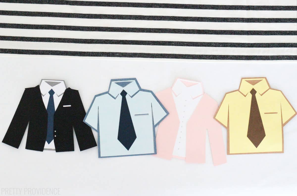 Shirts, ties and jackets inspired by The Office characters made out of card stock