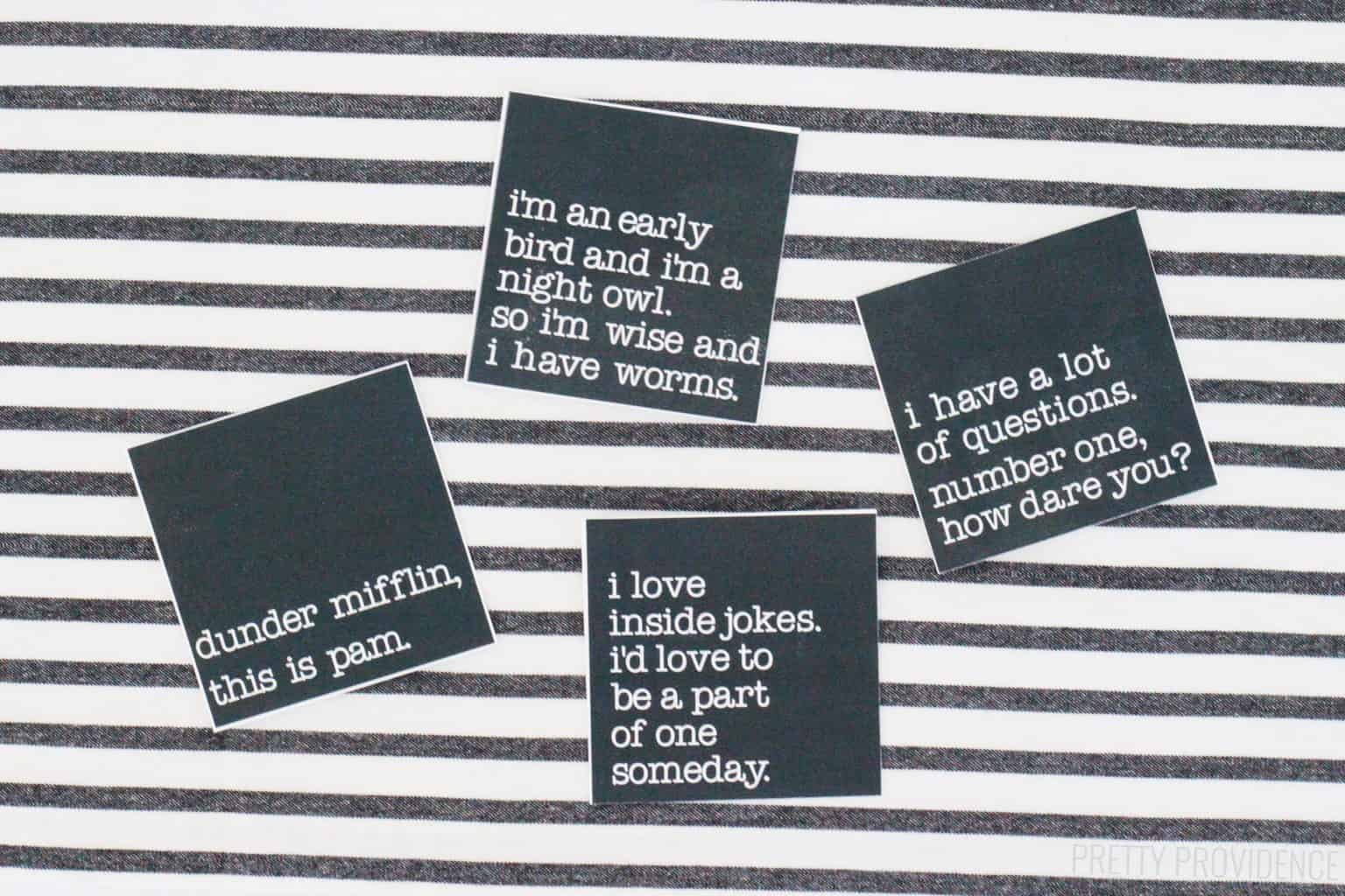 The Office TV show quotes on black card stock