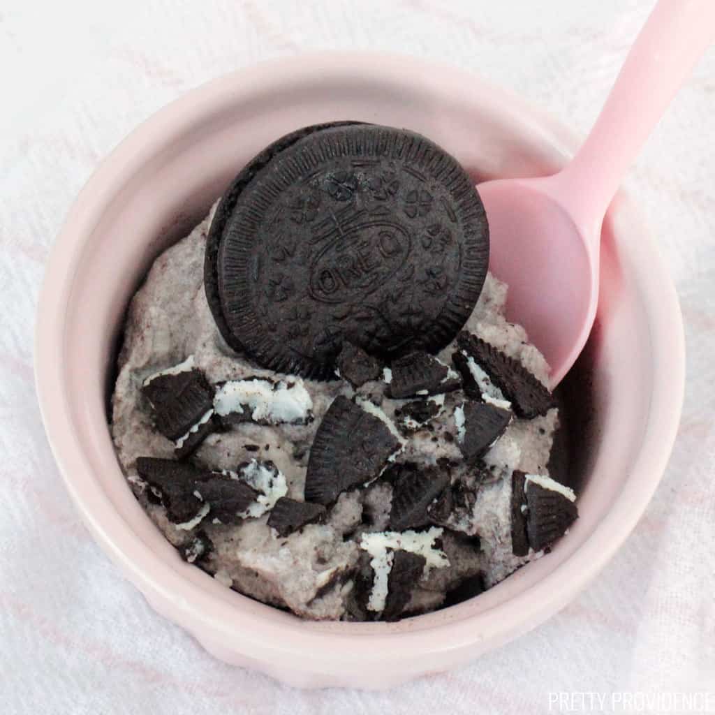 Cookies and Cream ice cream with crushed Oreos for a topping