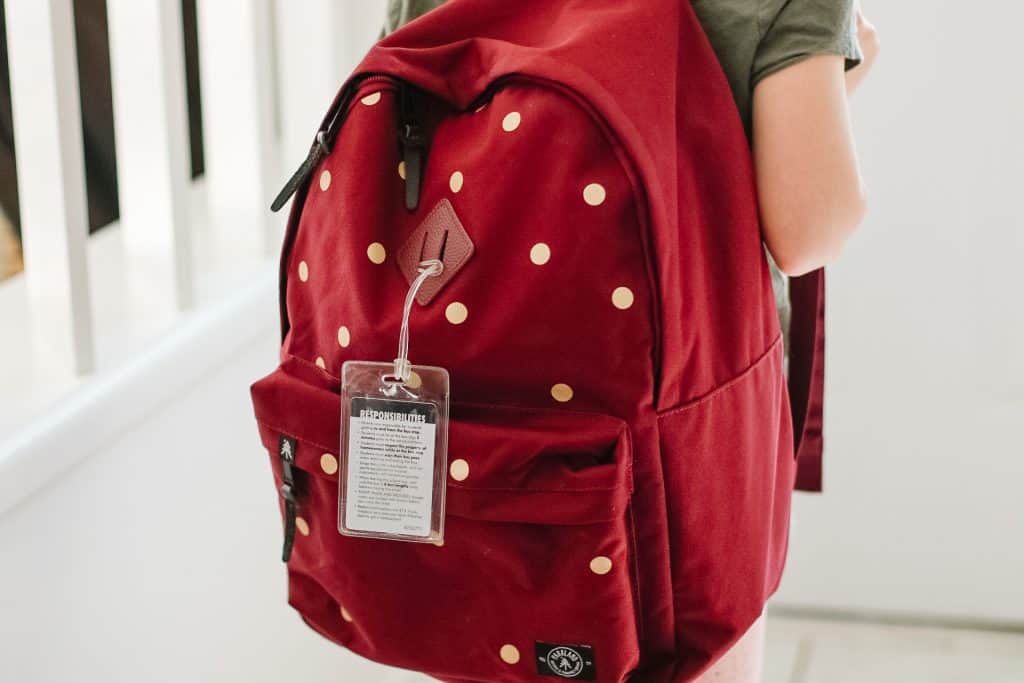 Metallic Gold Polka Dots on Red Backpack