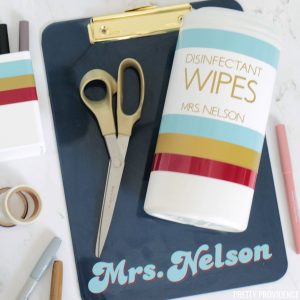 Personalized teacher gifts with teachers name and vinyl stripes