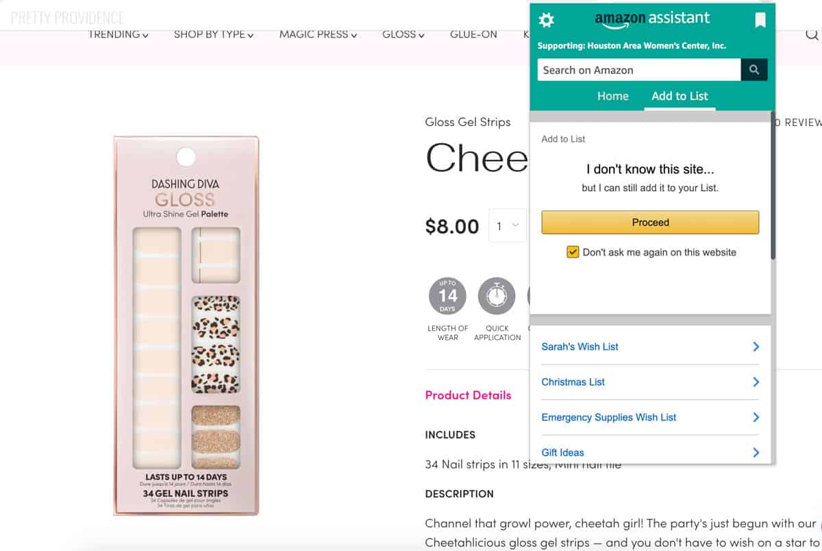 Dashing Diva gel nails and Amazon assistant window for Amazon wish list