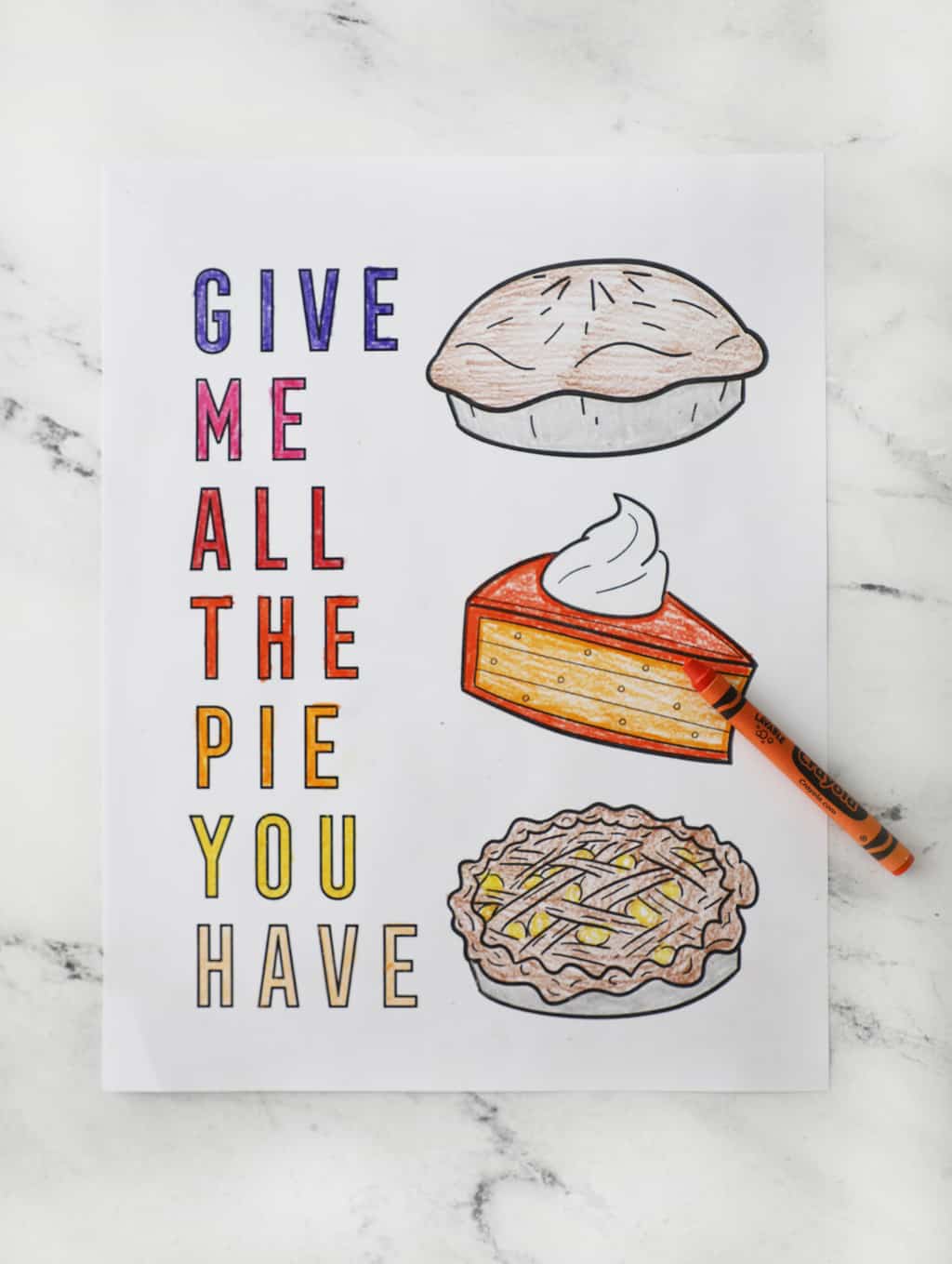 thanksgiving pie coloring page colored