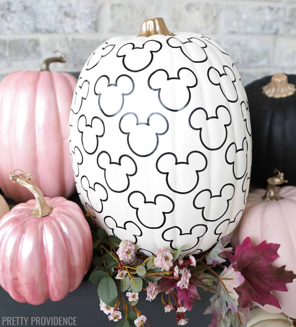 Mickey Mouse pattern on a white pumpkin