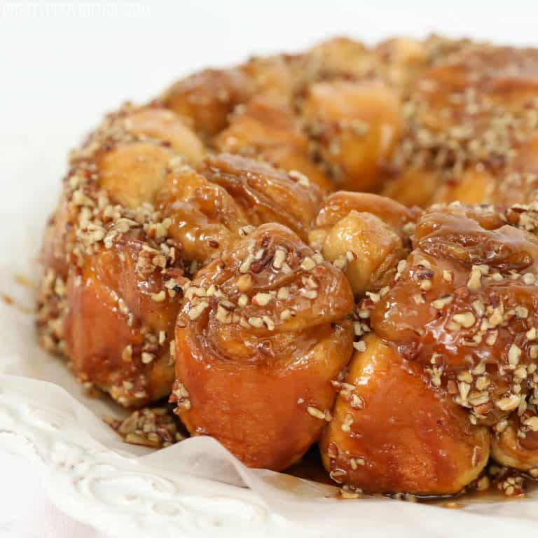 Caramel pecan Monkey Bread on a white plate
