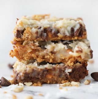 three seven layer bars in a stack against a white background