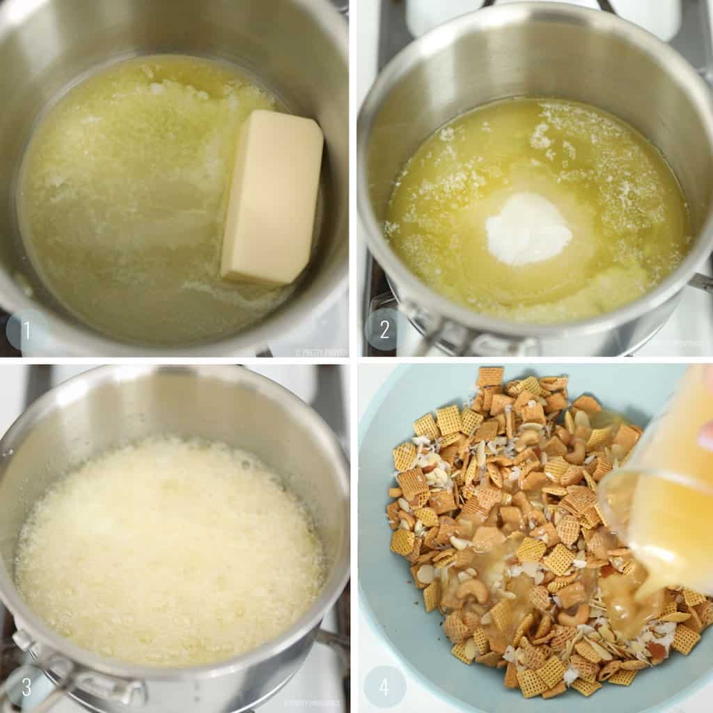 Caramel step by step for Gooey Chex mix