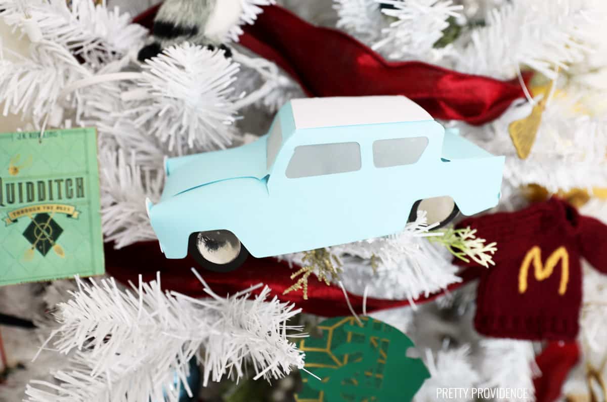 Harry Potter Ford Anglia Christmas ornament made from card stock