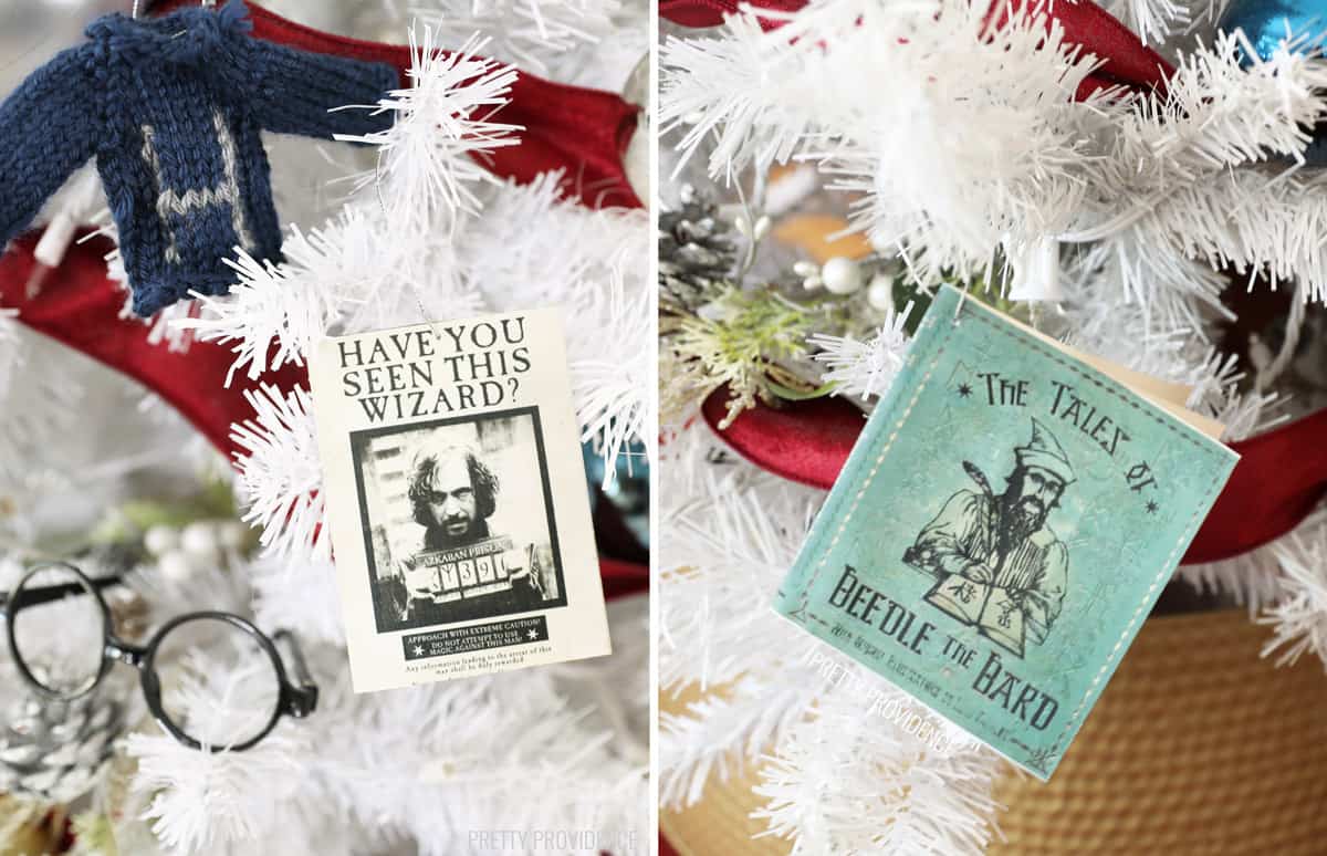 'Hav you Seen this Wizard' poster and 'Tales of Beedle the Bard' Christmas tree ornaments