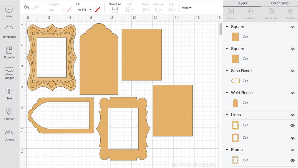 Cricut design space software with gold portrait frames design