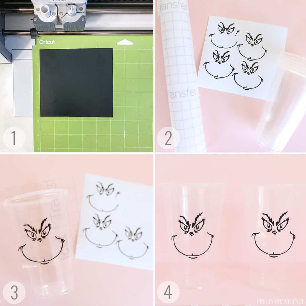tutorial for making Grinch party cups with vinyl and Cricut machine 
