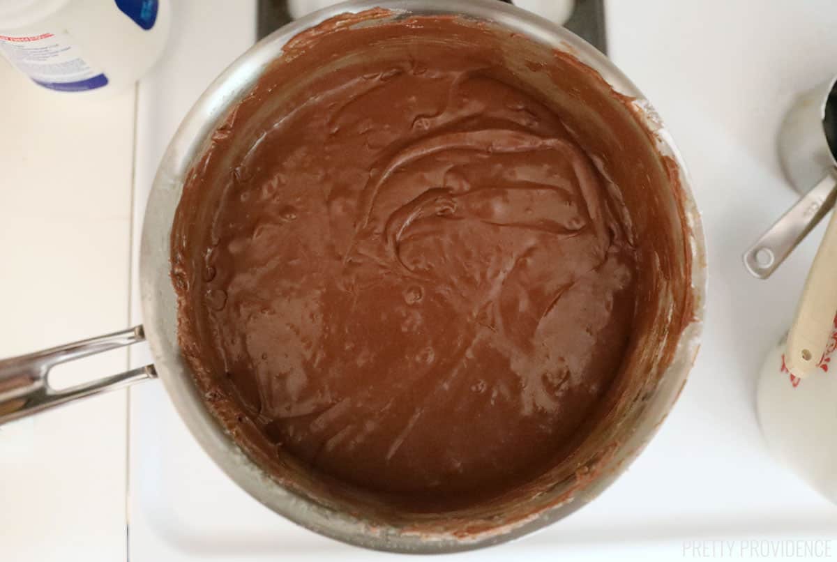 melted chocolate fudge ingredients in saucpan