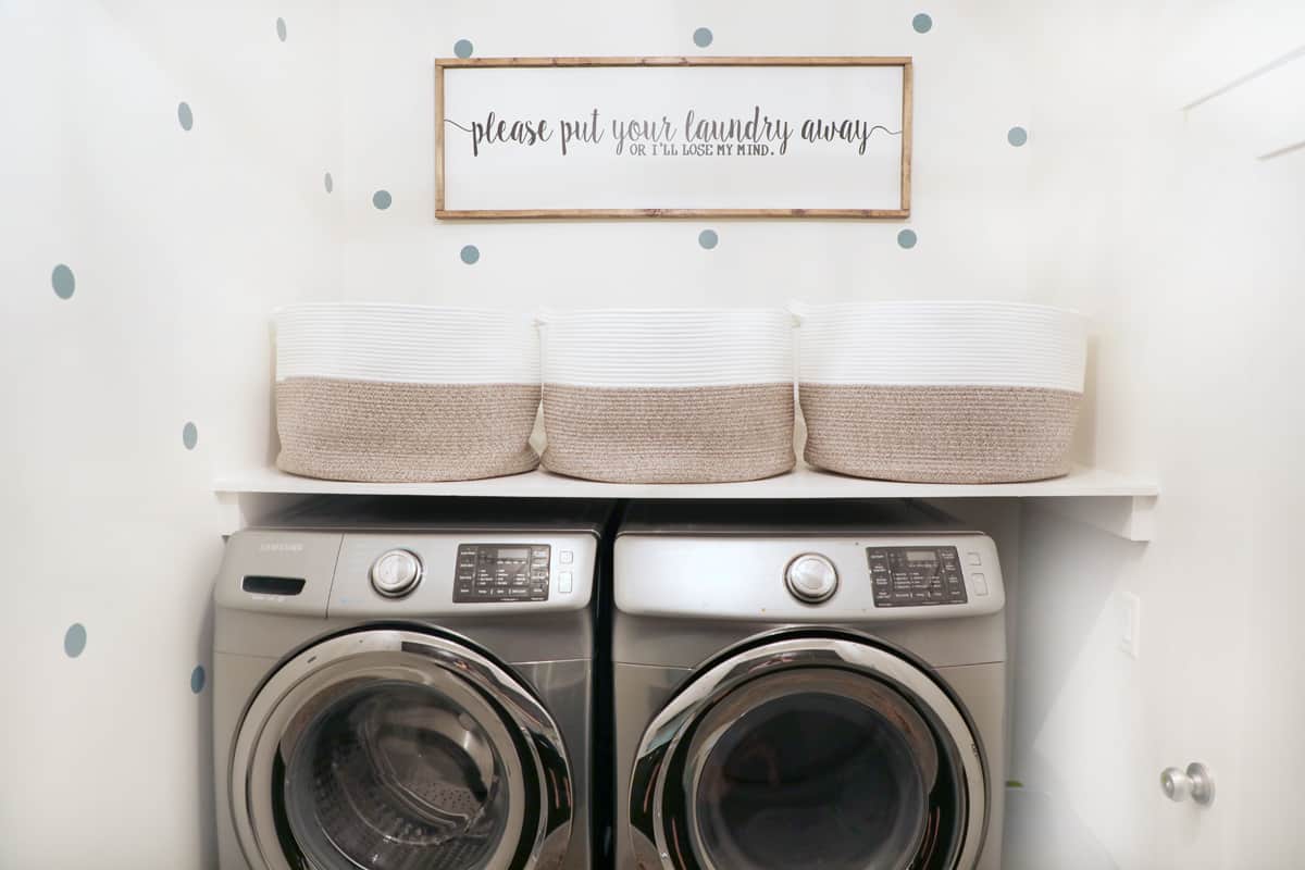 Easy DIY laundry shelf over washer and dryer