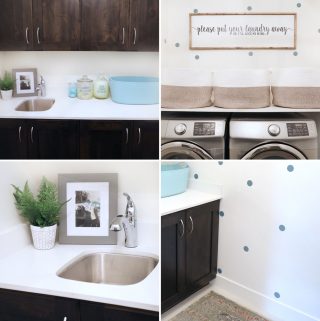 collage image of four points of view in a small laundry room