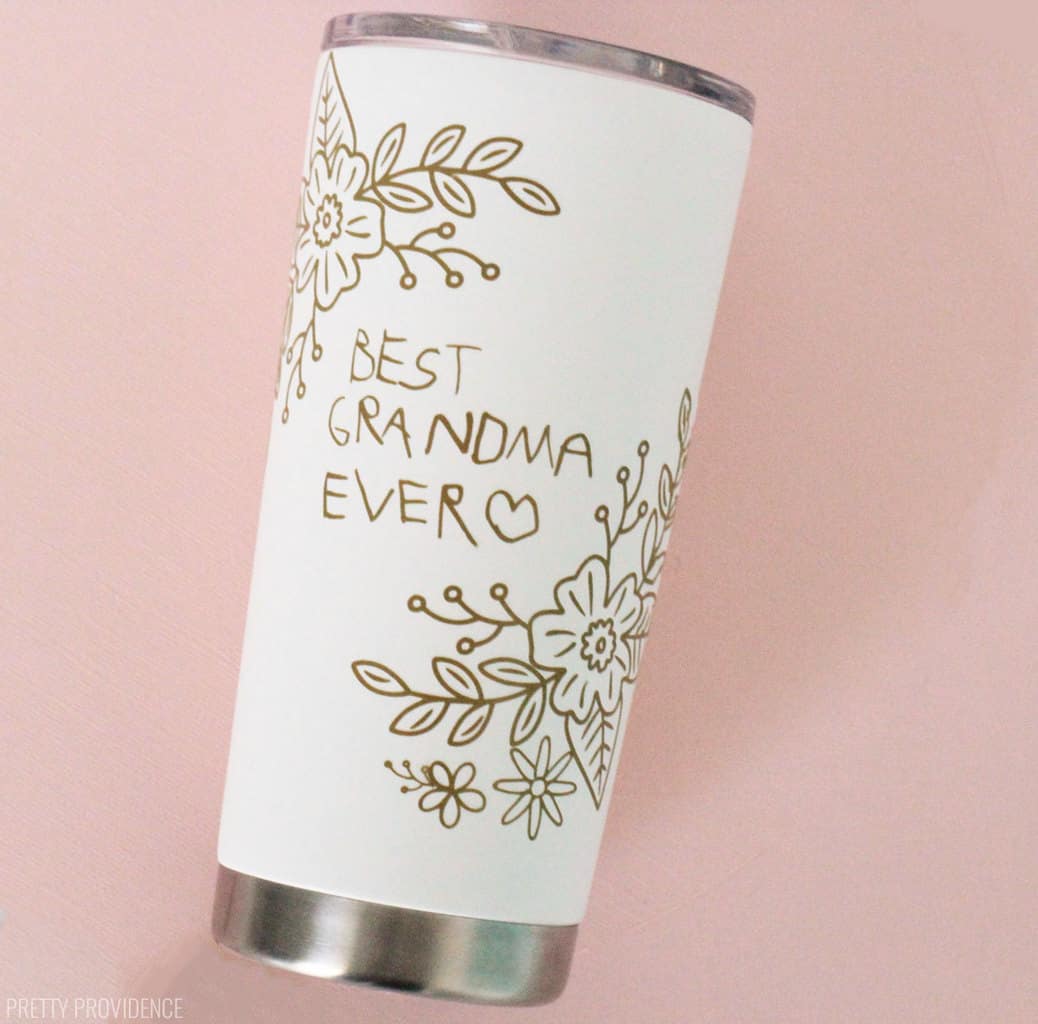 Personalized gift for Grandparent vinyl tumbler with kids handwriting and floral design