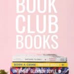pink background with books stacked and title 'the very best book club books'