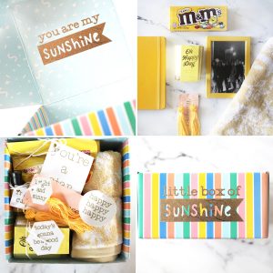 photos of assembling a box of sunshine in a collage