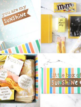 photos of assembling a box of sunshine in a collage
