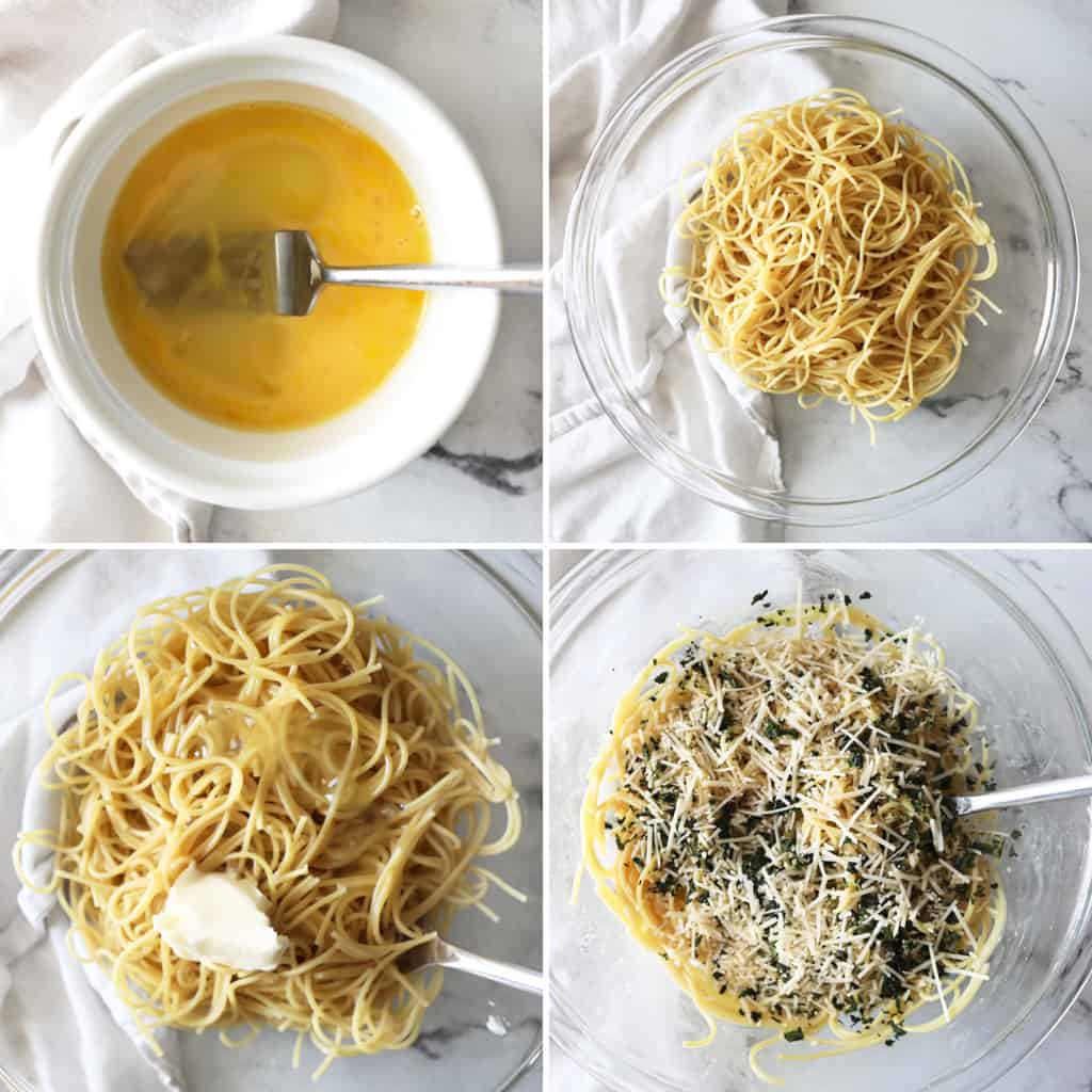 how to make spaghetti pie photos in a collage