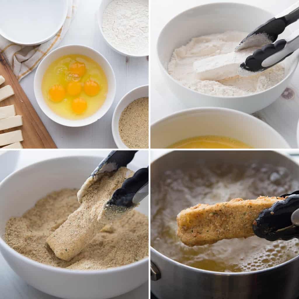 step by step photos of how to make cheese sticks in a collage