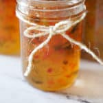 an image of pepper jelly with text optimized for pinterest