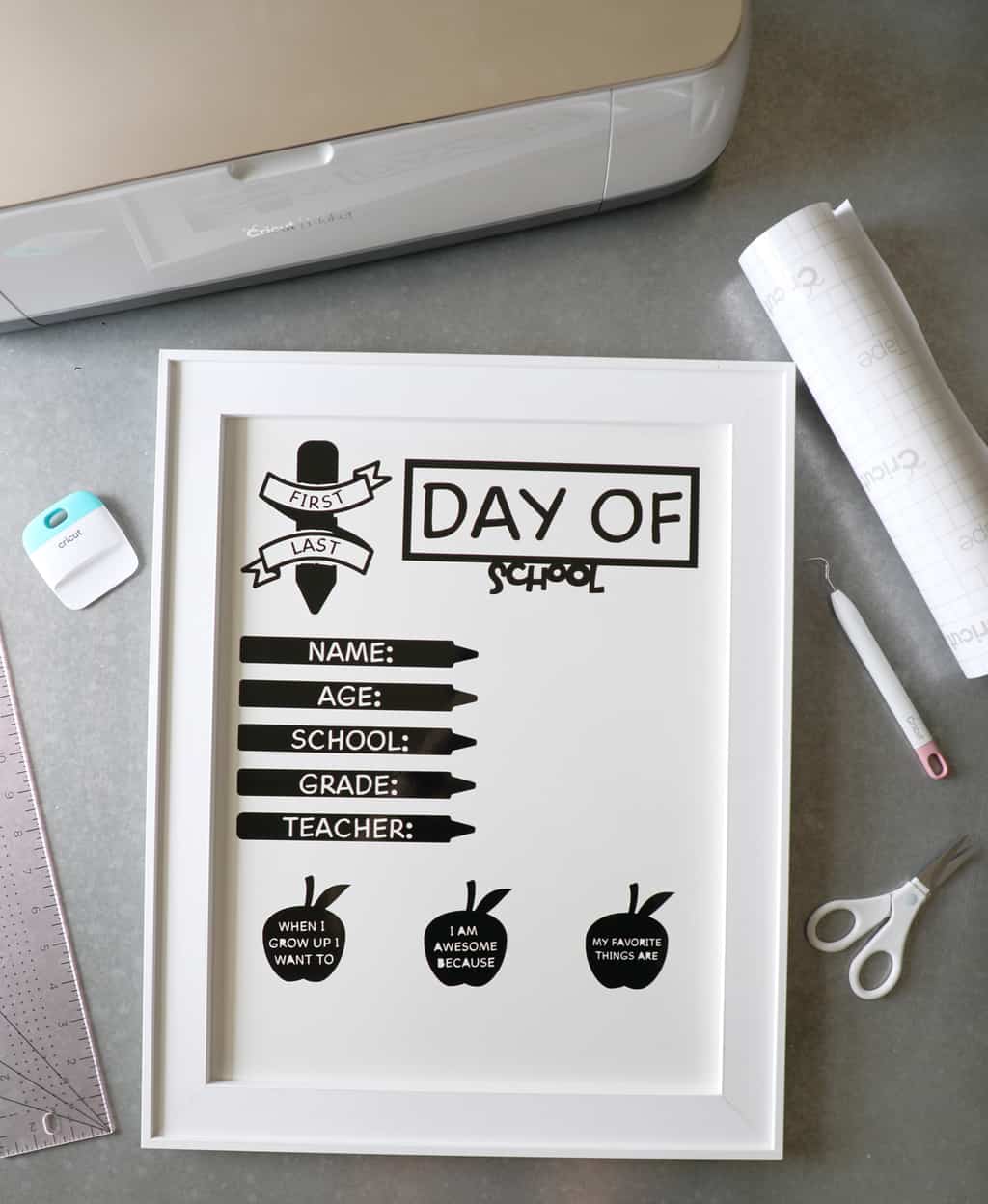 diy back to school board surrounded by Cricut supplies