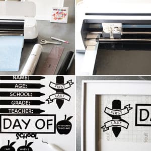 four photos in a collage image showing how to make a back to school whiteboard