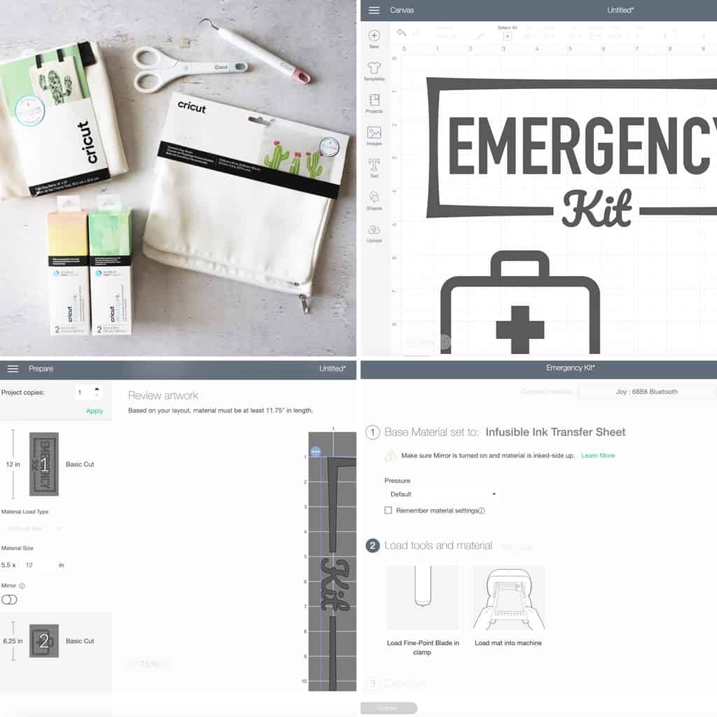 collage photo of four process shots in Cricut design space