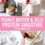 collages images for pinterest showing how to make a peanut butter and jelly smoothie