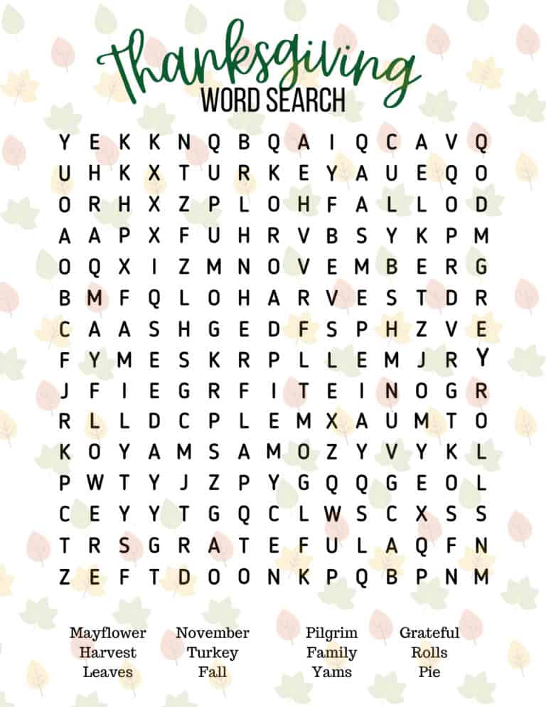 Thanksgiving Word Search Printable - Pretty Providence