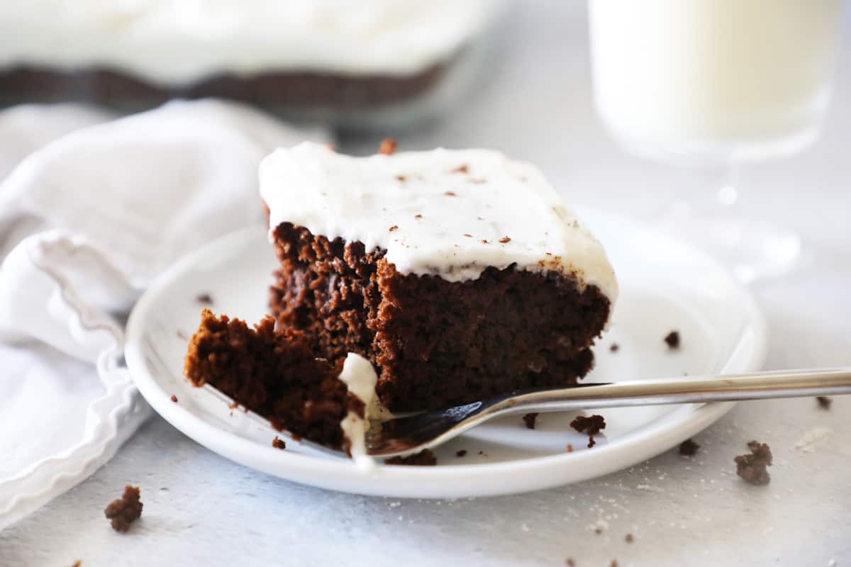 chocolate pumpkin cake with a bite out of it on a fork