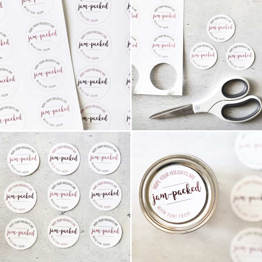 step by step collage for how to make jam labels