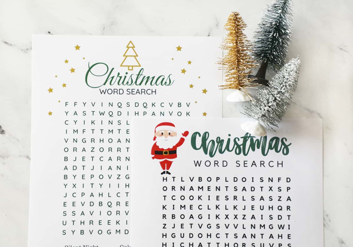 close in of two christmas word searches