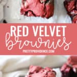 two images of red velvet brownies optimized for pinterest